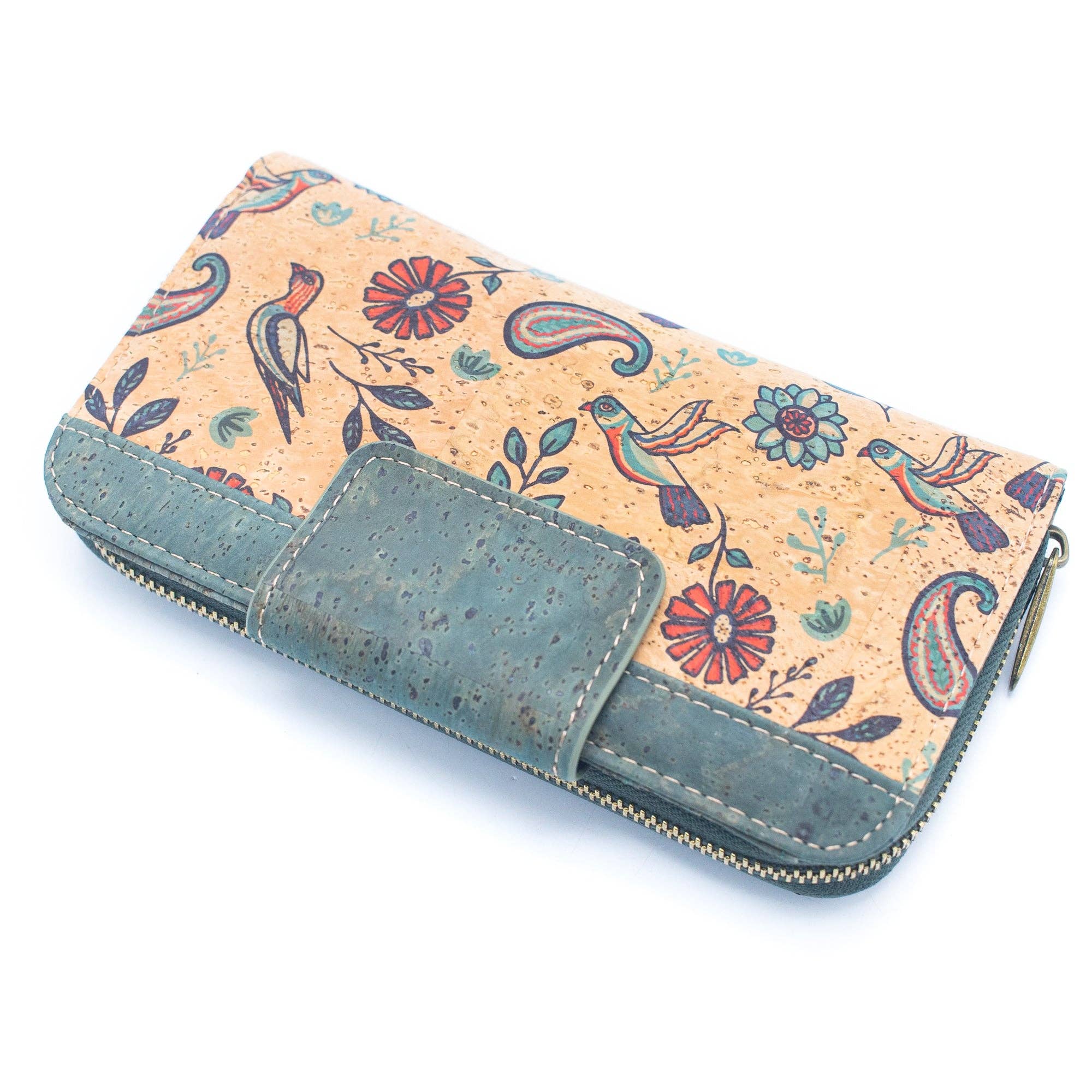Turquoise Color cork bifold Ladies Pattern Cork Wallet