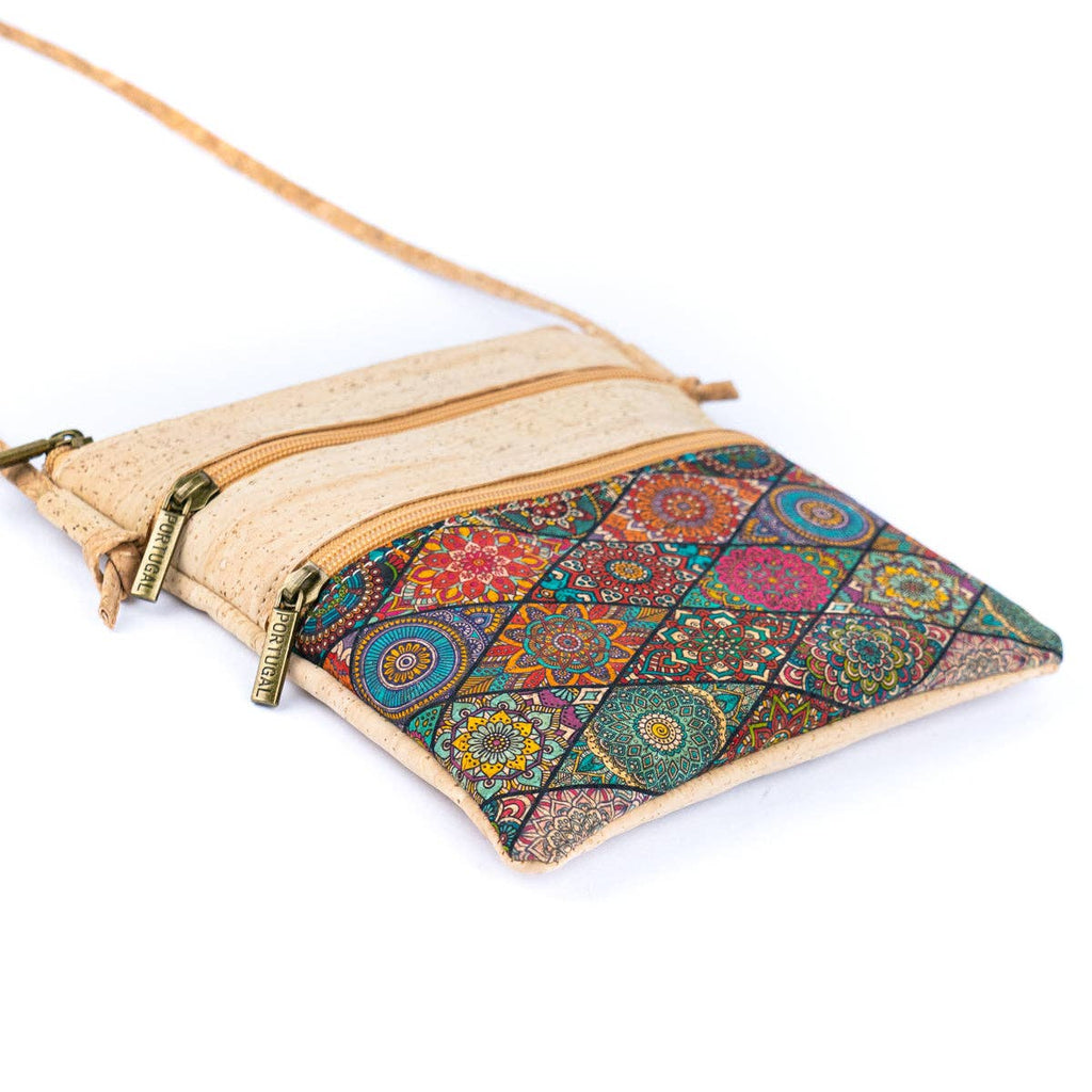 Cork Women's Double Zip Flower print Crossbody Bag