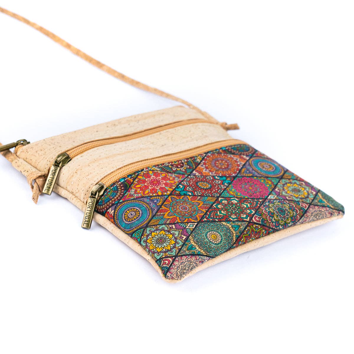 Cork Women's Double Zip Flower print Crossbody Bag