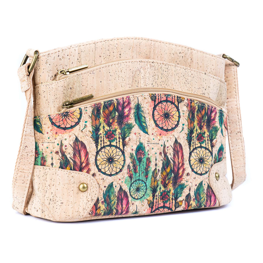 Multi-Pocket Cork Crossbody Bag with Adjustable Shoulder Strap