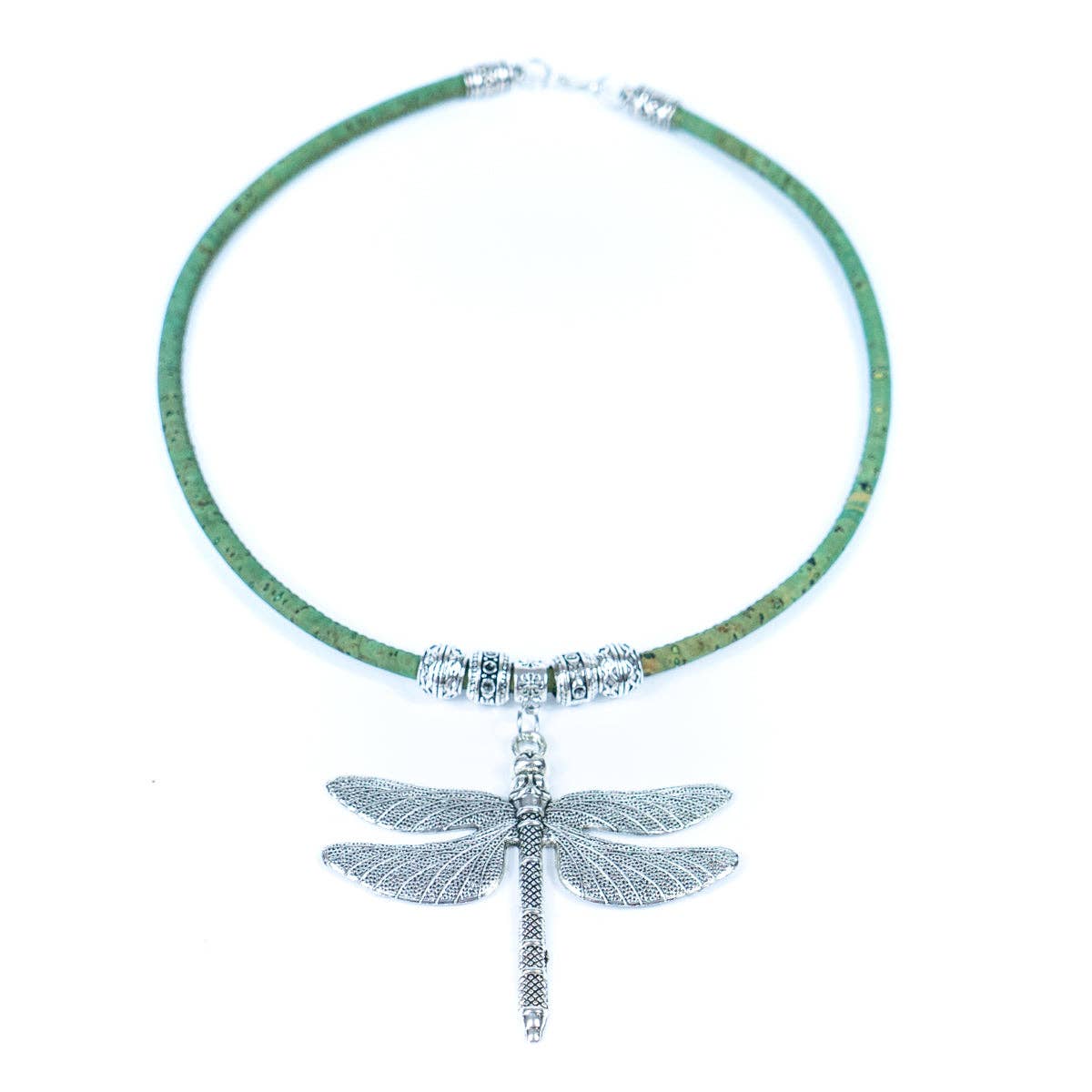Textured dragonfly handmade Colored cork necklace