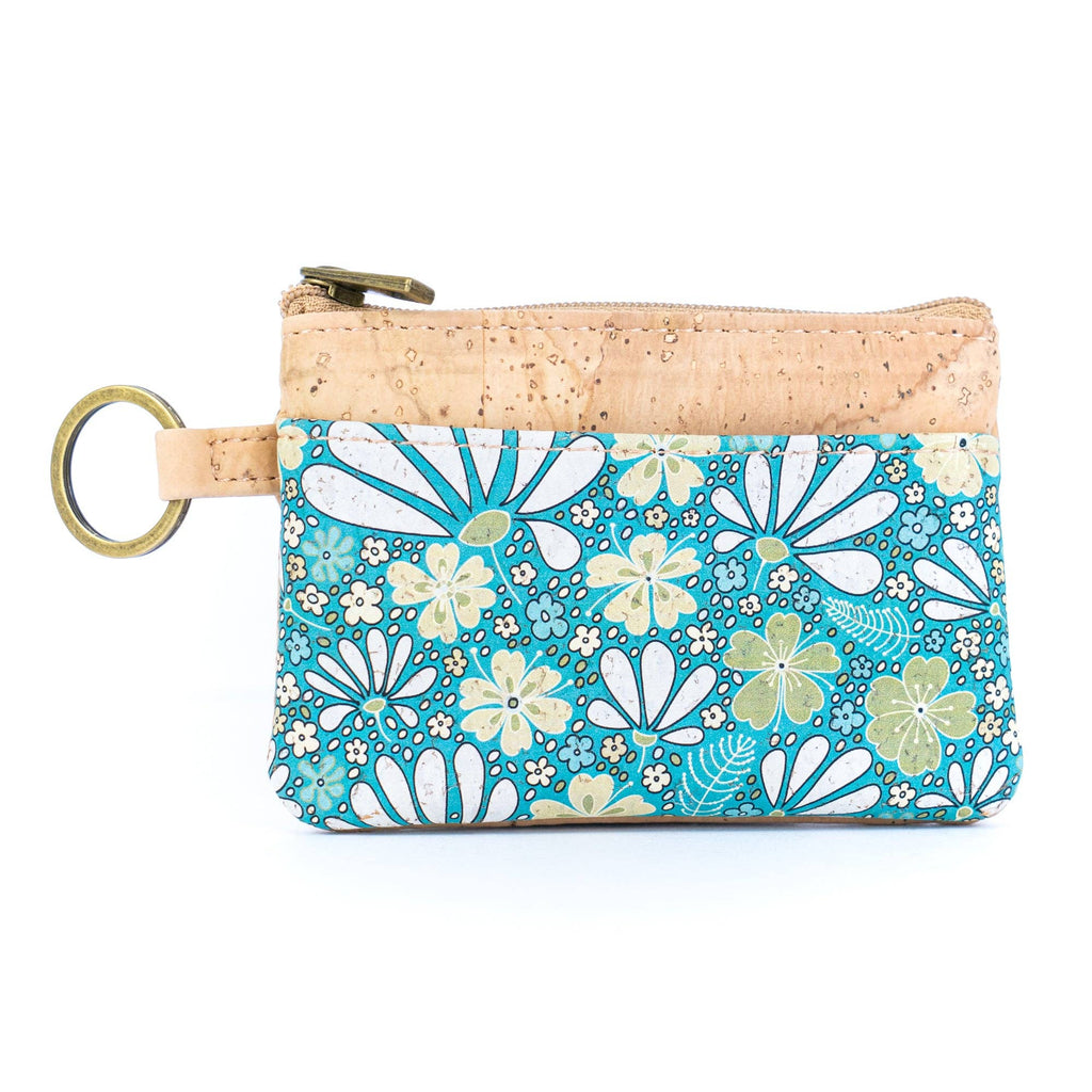 Small Cork Coin Purse with Key Ring – Floral Print