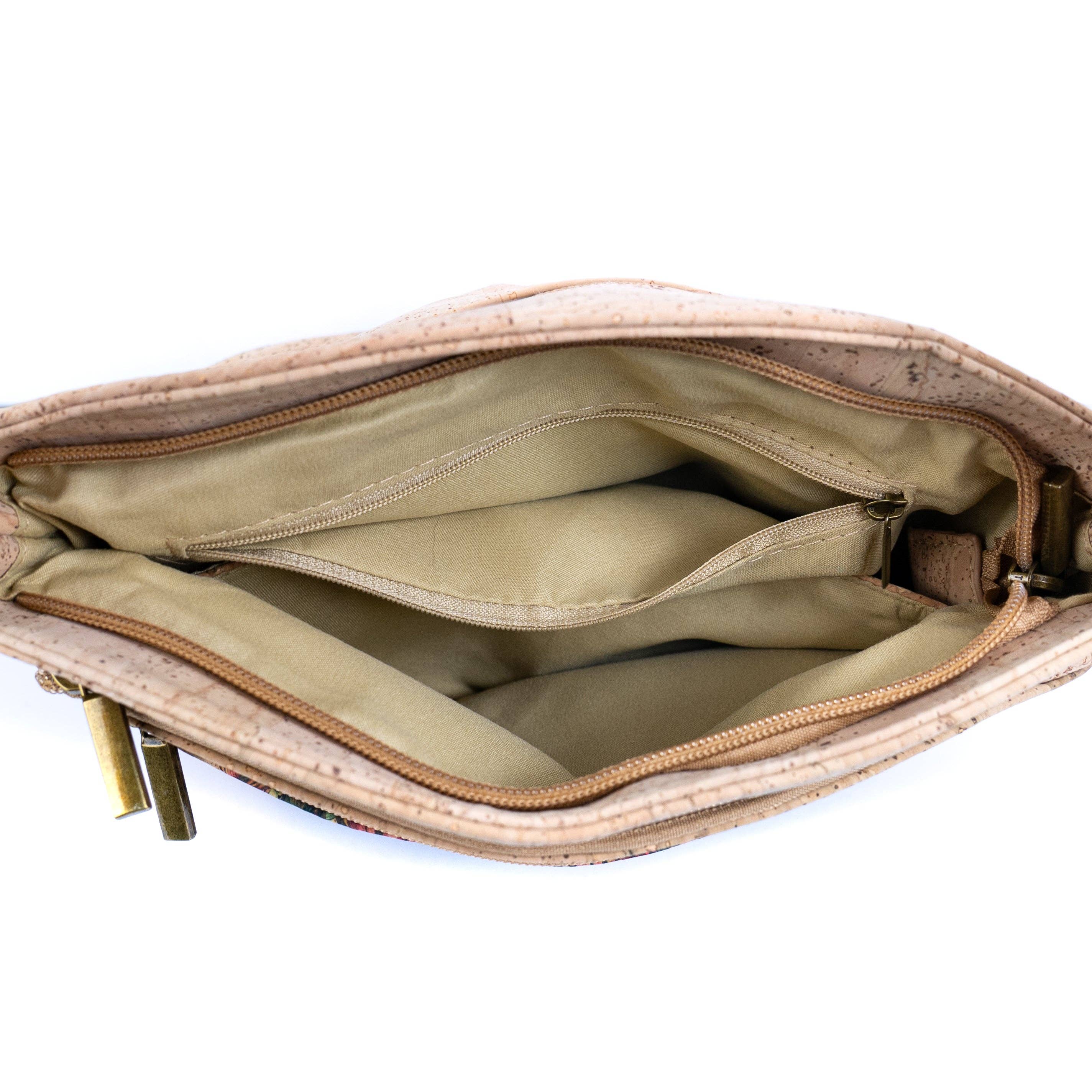 Multi-Pocket Cork Crossbody Bag with Adjustable Shoulder Strap