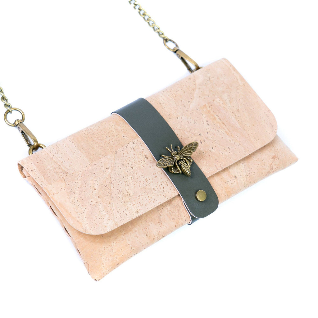 Cork Crossbody Wallet with Chain Strap & Bee Charm