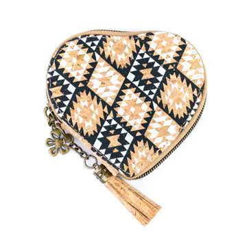 Heart Cork Coin Purse w/ Tassel Zipper Pouch
