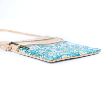 Cork Double Zip Flower print Crossbody Bag