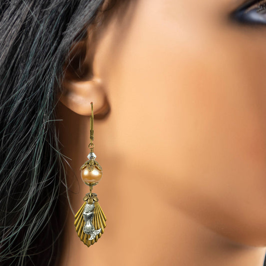 Golden Pearl and Silver Mermaid Earrings - Tropical Vacation