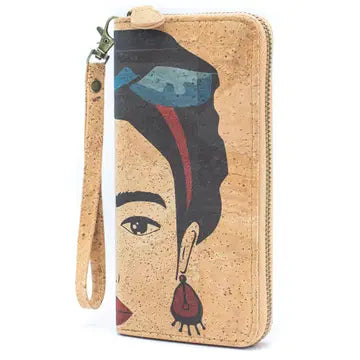 Frida Kahlo Art Cork Zipper Wallet