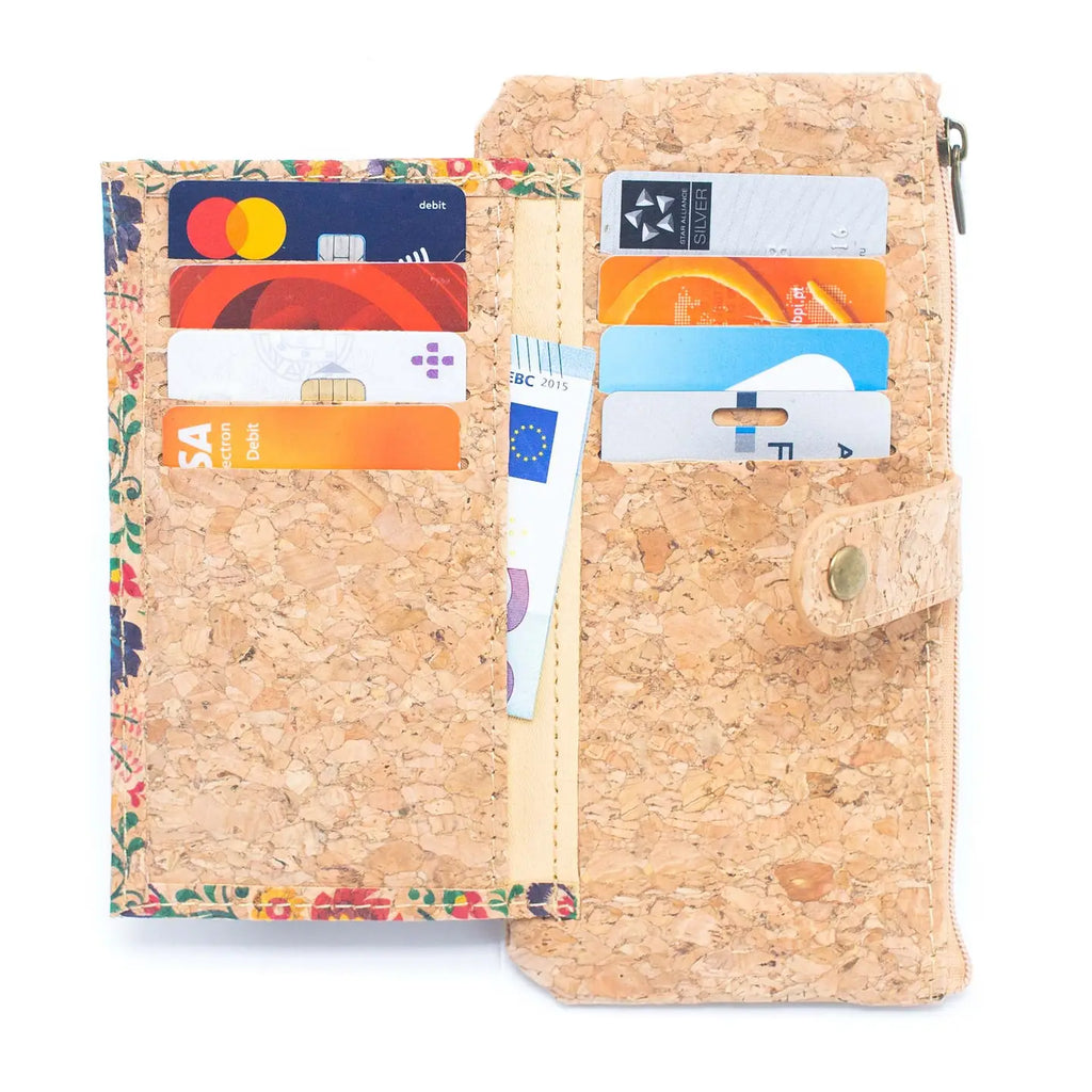 Flower pattern slim card cork wallets