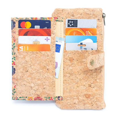 Flower pattern slim card cork wallets