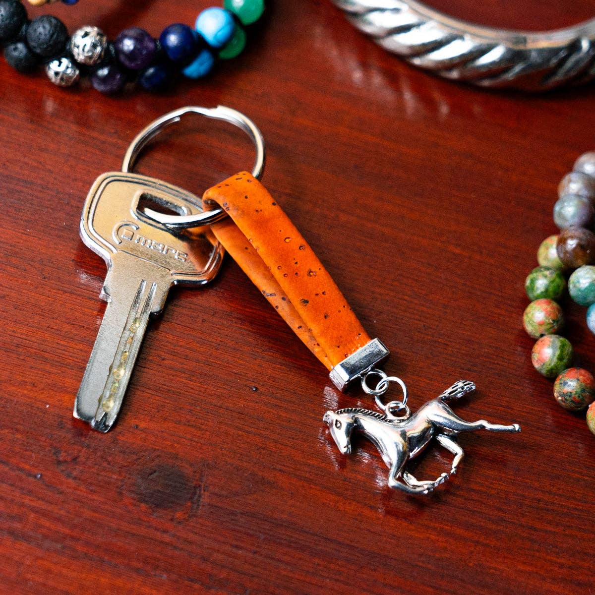 Horse Pendant & Colored cork handmade keychains