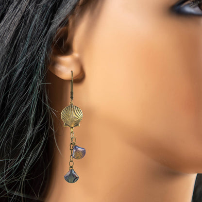 Iridescent Sea Shell Chain Drop Earrings - Tropical Vacation