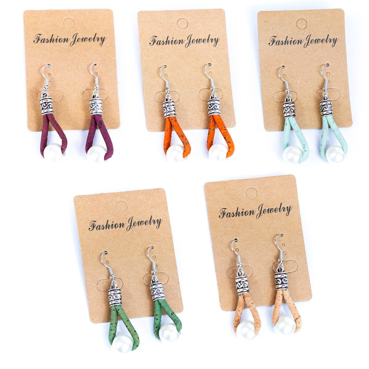 Cork plastic pearls handmade earrings