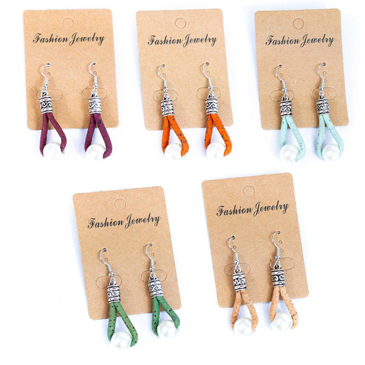 Cork plastic pearls handmade earrings