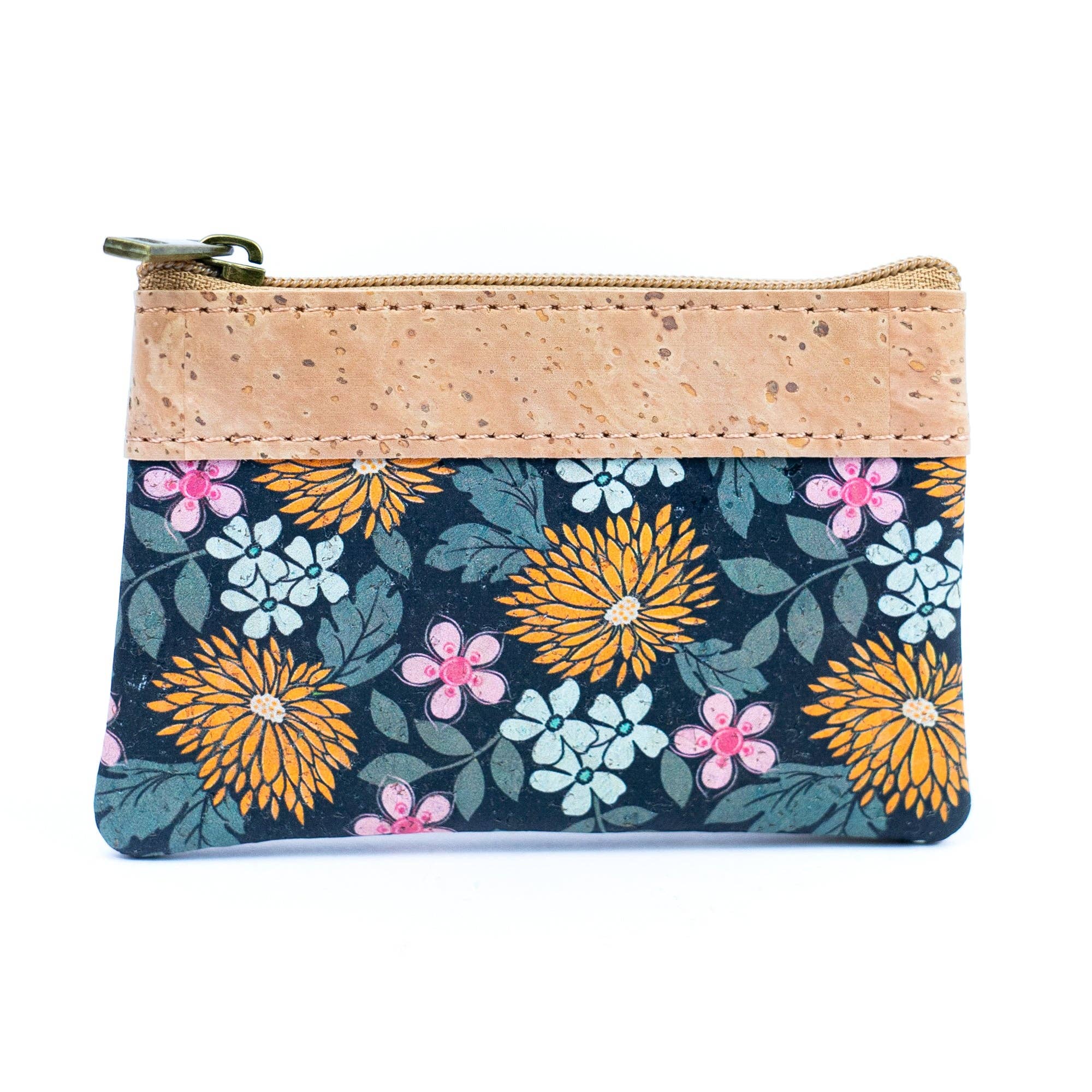 Dual Zip Compartments Mini Cork Wallet - Chic Printed Cork