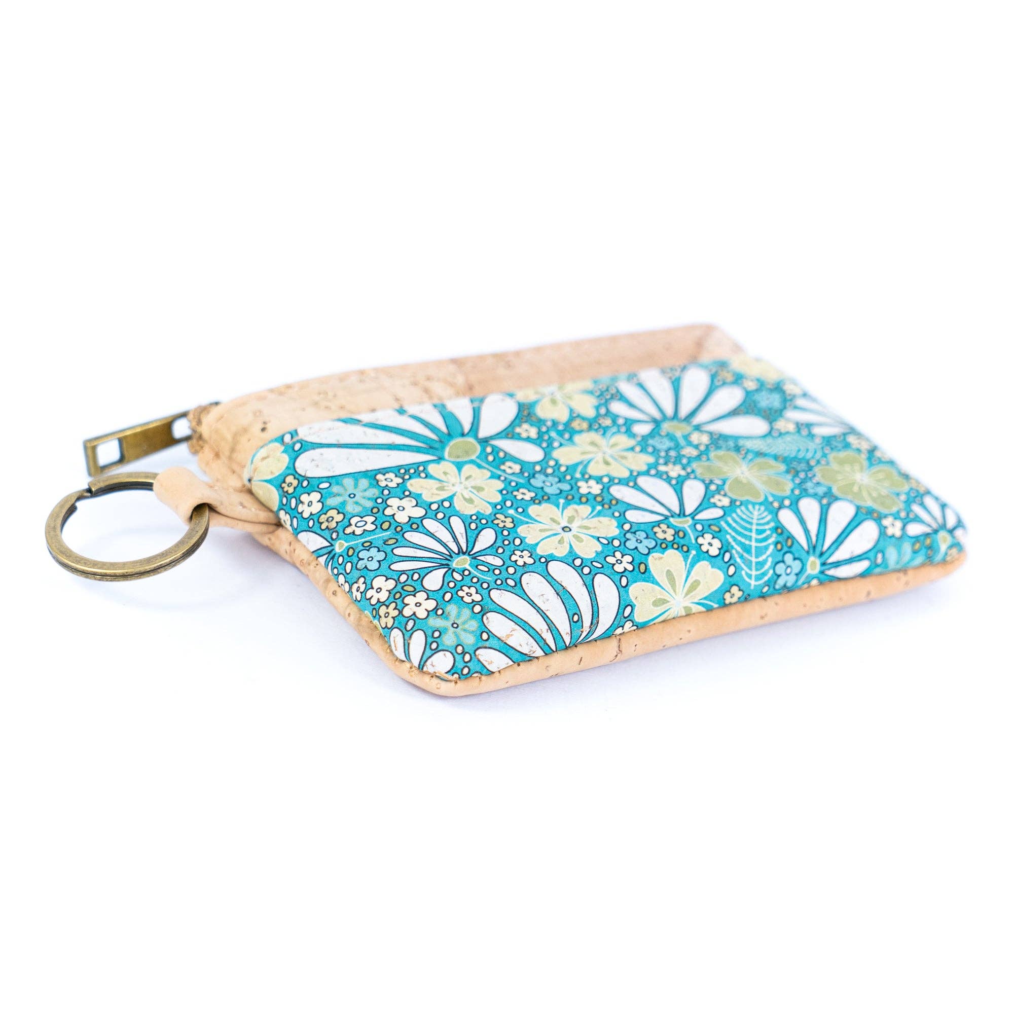 Small Cork Coin Purse with Key Ring – Floral Print