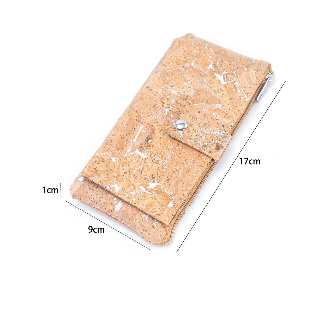 Gold and silver cork Slim card snap long wallet