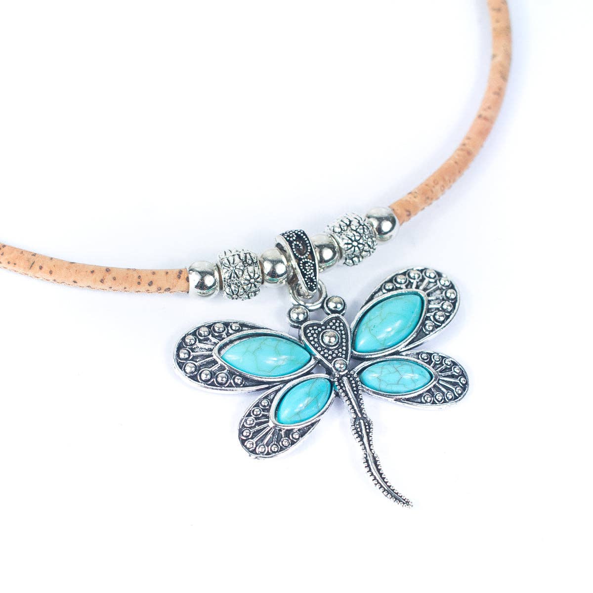 Stone Dragonfly Handmade cork necklace