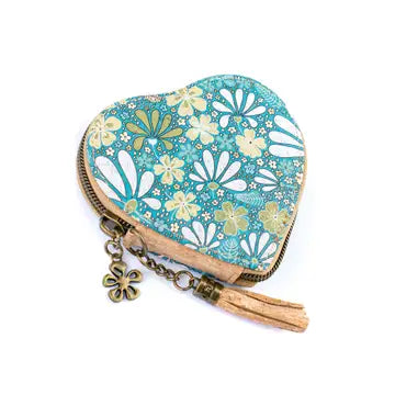 Heart Cork Coin Purse w/ Tassel Zipper Pouch