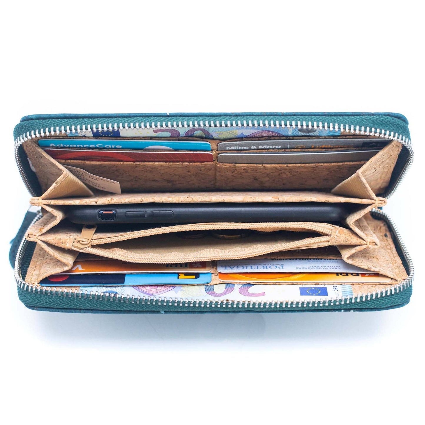 Blue mixed with silver accents women cork card wallet