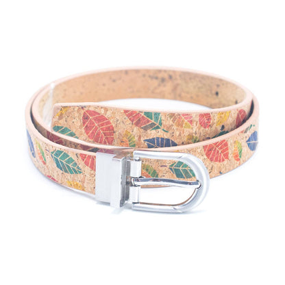 Floral Print Cork Women's Belt with Adjustable Buckle-Width