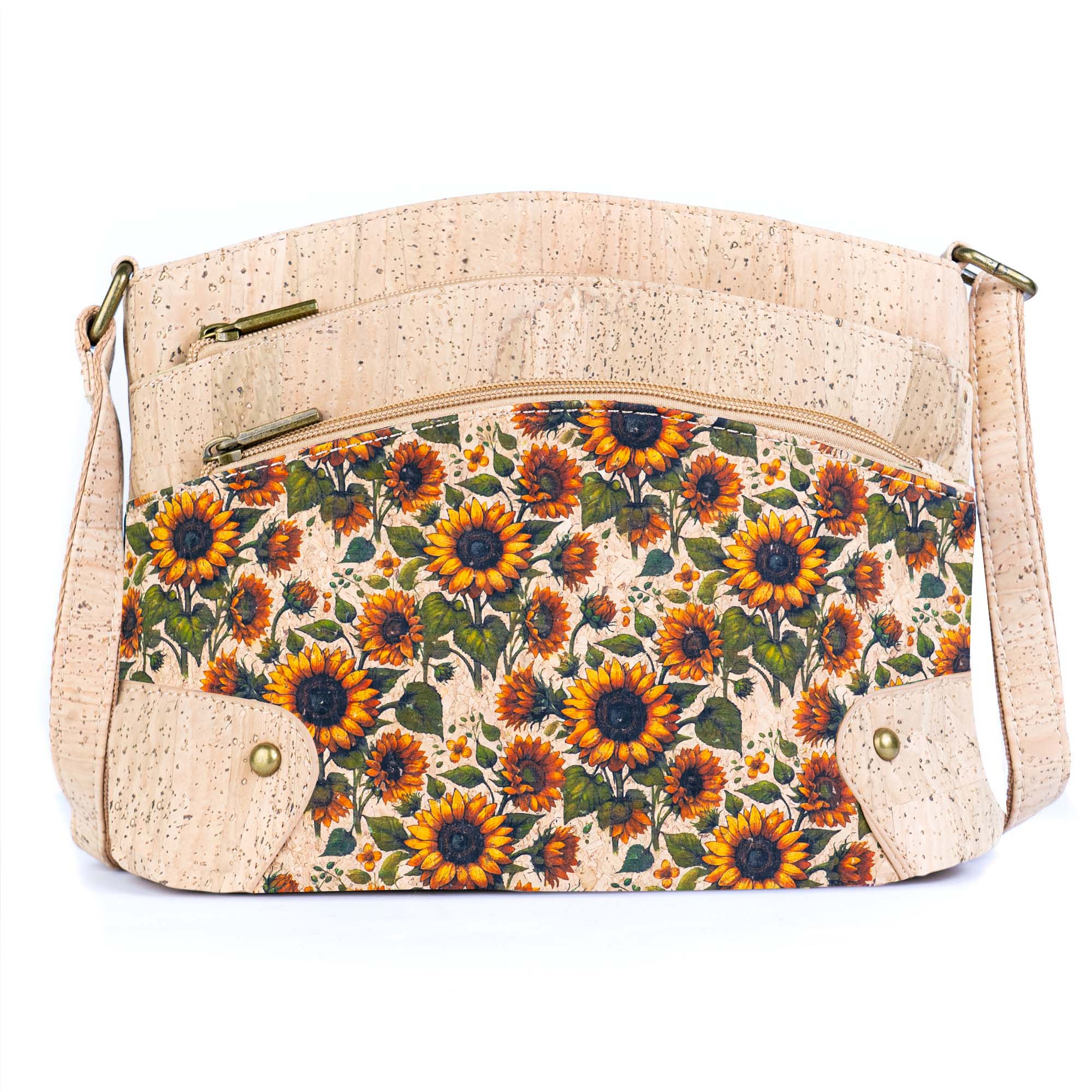 Multi-Pocket Cork Crossbody Bag with Adjustable Shoulder Strap
