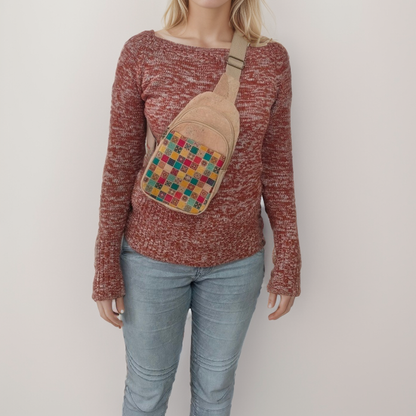 Natural Cork Three-Compartment Sling Bag