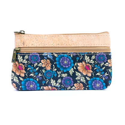 Chic Dual-Zipper Printed Cork Wallet