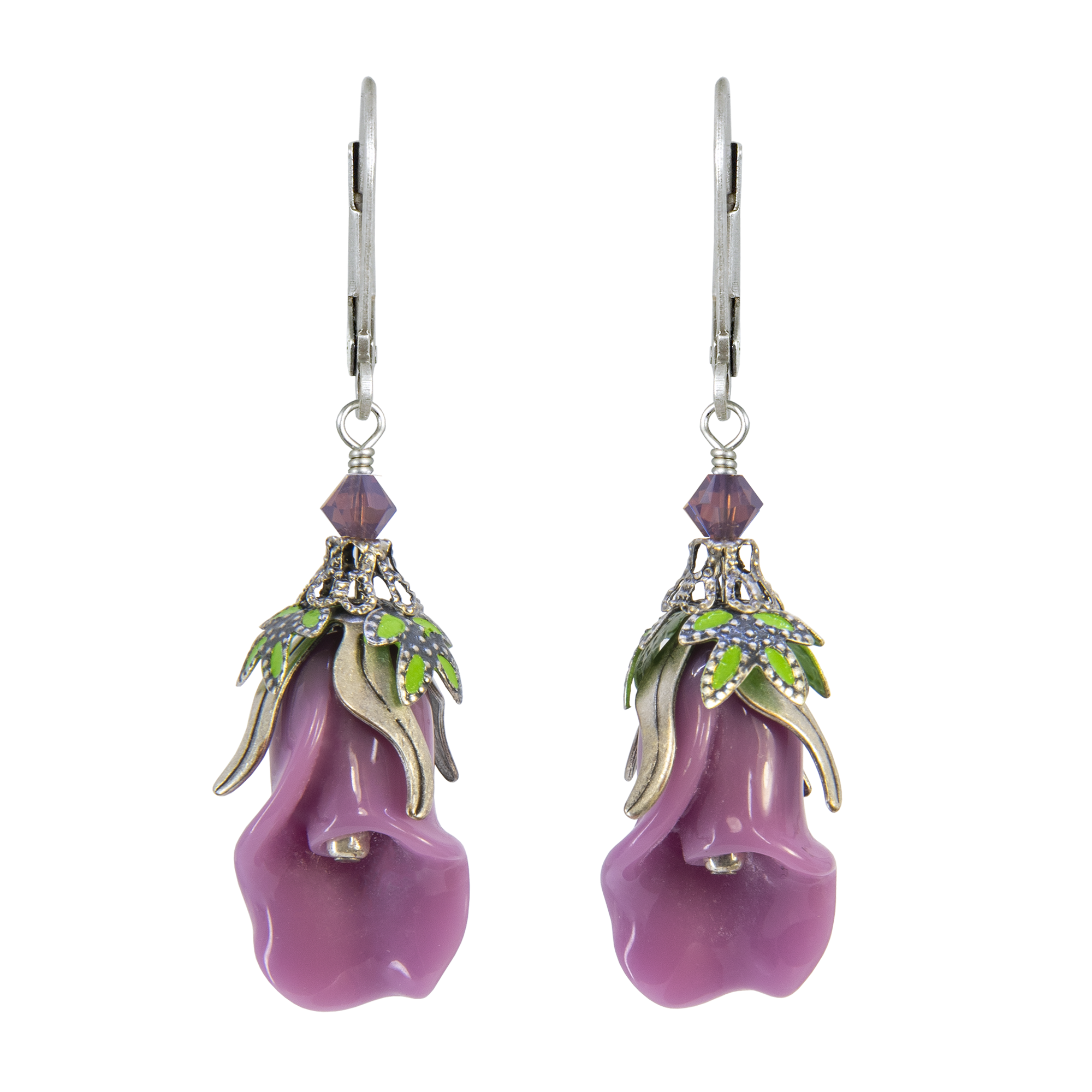 Peaceful Floral Earrings with Hand-Painted Leaves - Fairyland