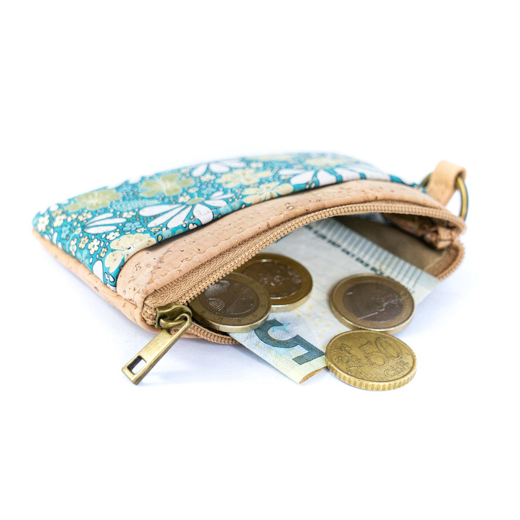 Small Cork Coin Purse with Key Ring – Floral Print