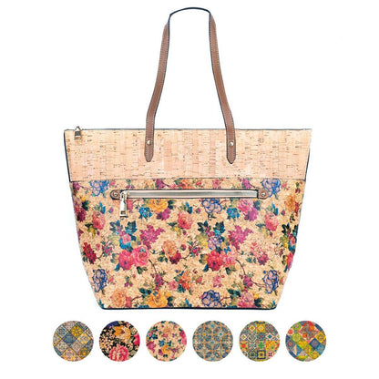 Printed Cork Tote Bag with PU Handle