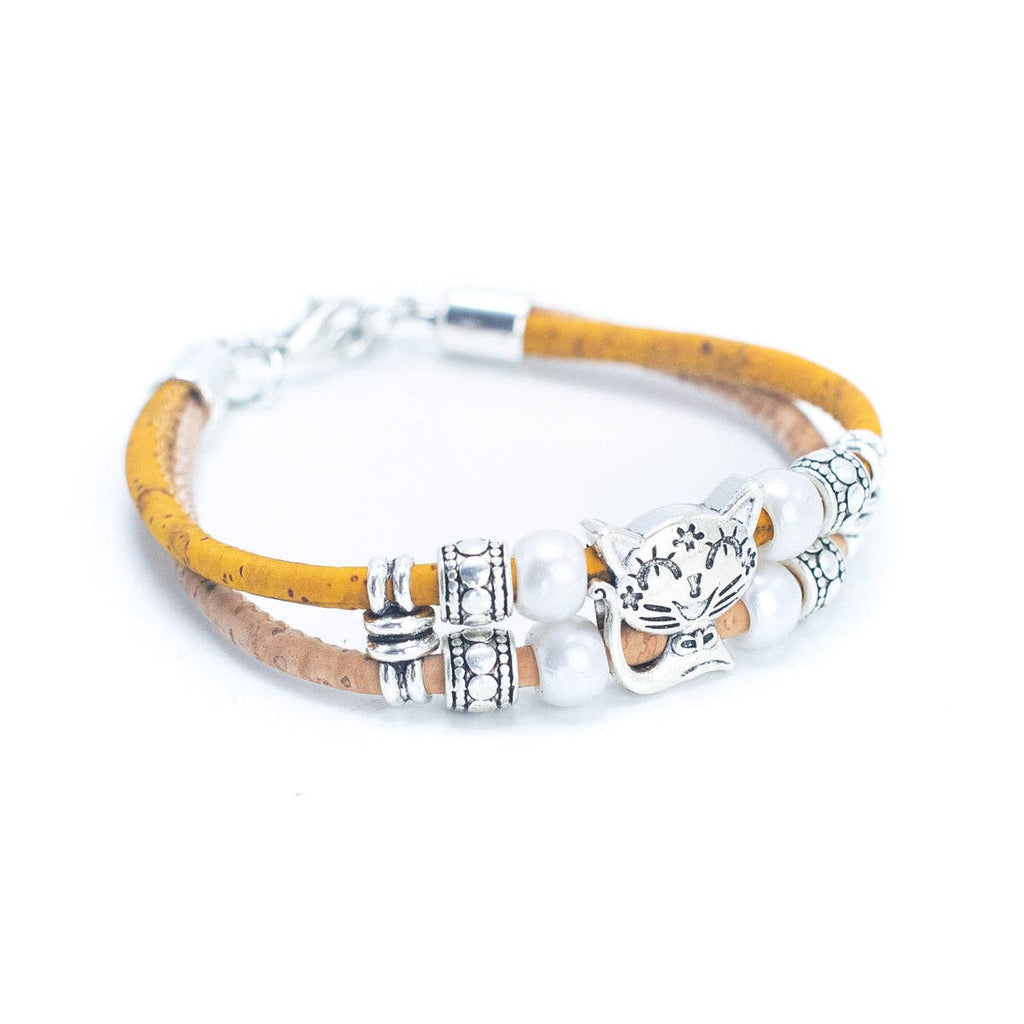 Cat Cork with pearl bracelet