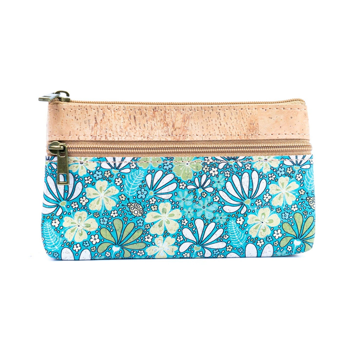 Chic Dual-Zipper Printed Cork Wallet