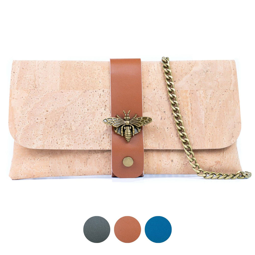 Cork Crossbody Wallet with Chain Strap & Bee Charm
