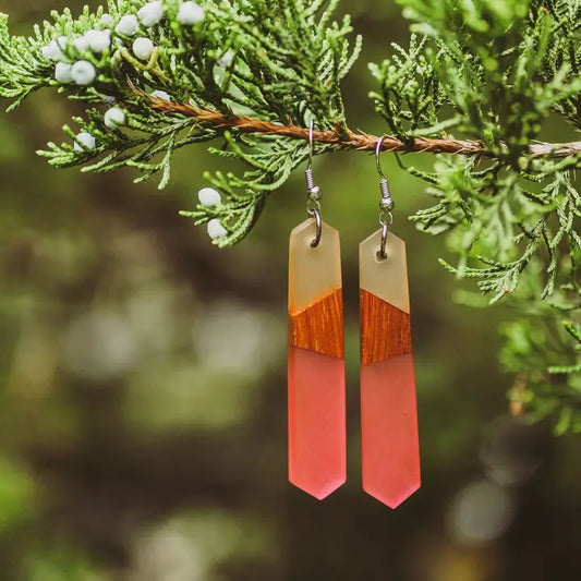 Pink Mist Wooden & Resin Earring