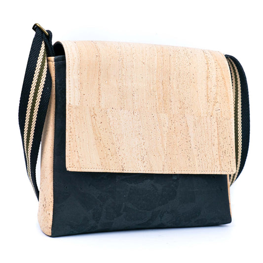 Natural & Black Cork Crossbody Bag