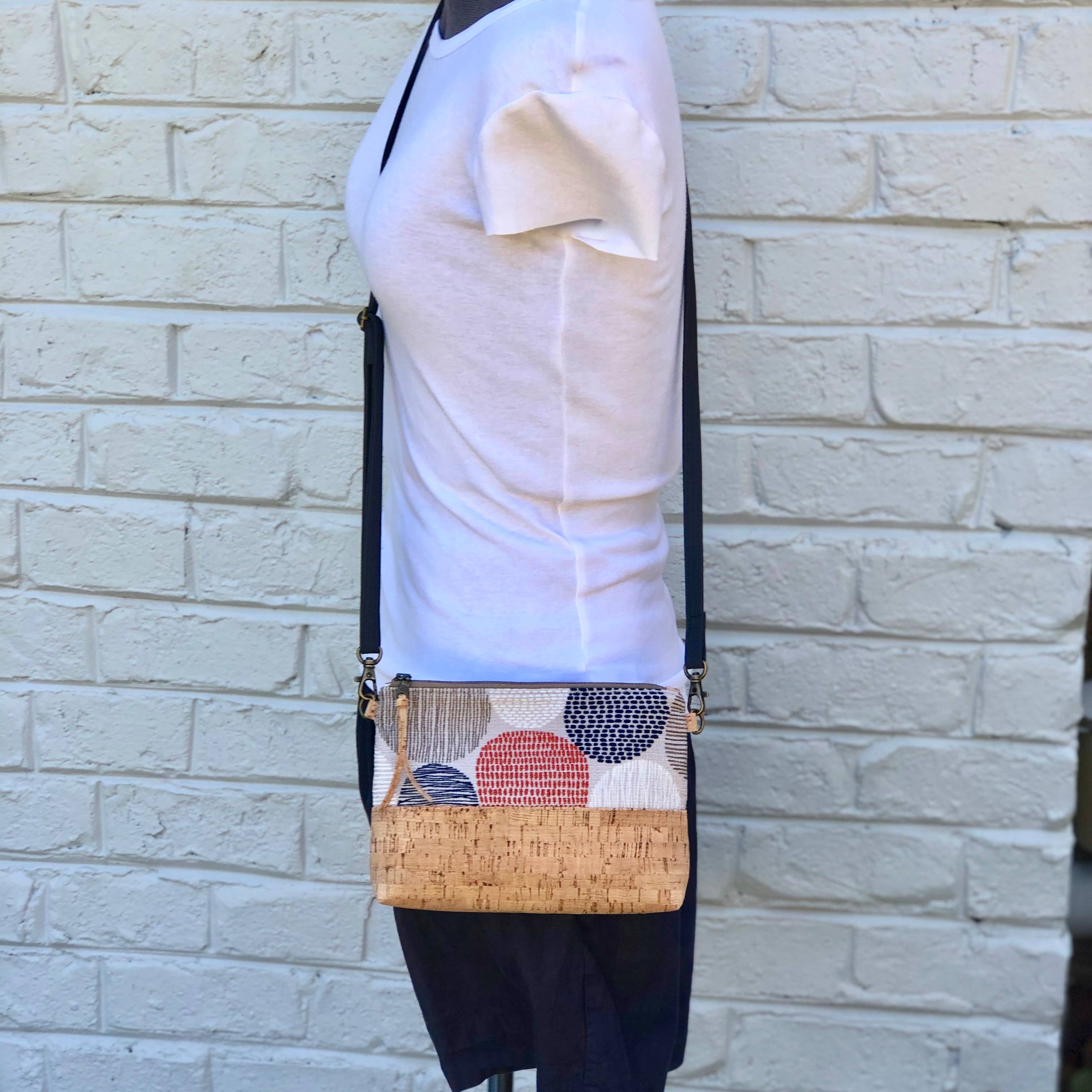 Poppies on the Hill Organic Cotton & black Cork Crossbody