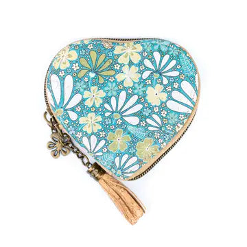 Heart Cork Coin Purse w/ Tassel Zipper Pouch