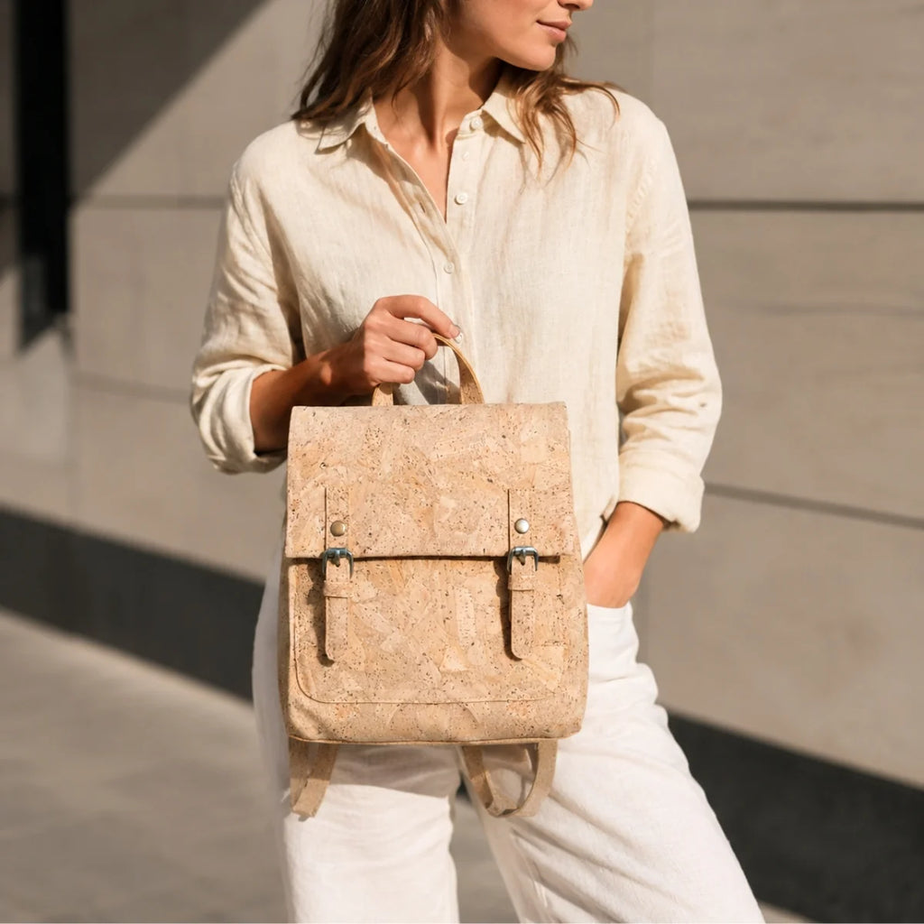 Nautral and floral Cork Backpack