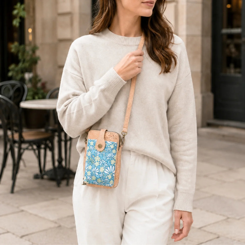 Cork Double Zip Phone Crossbody bag – Floral Print
