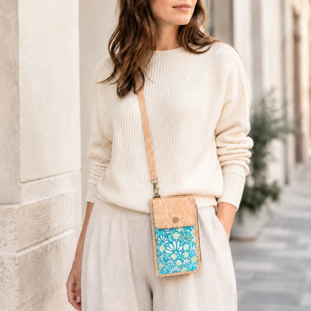 Cork Phone Crossbody Wallet – Floral Print