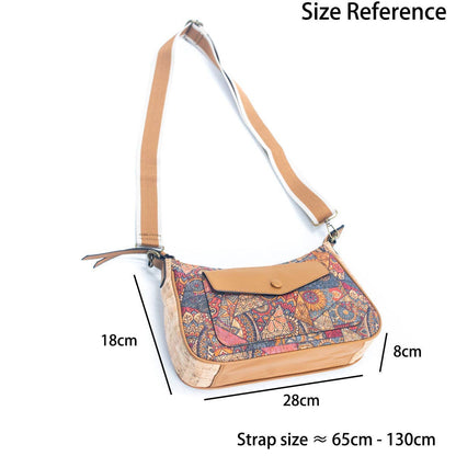 Natural Cork printed pattern messenger bag