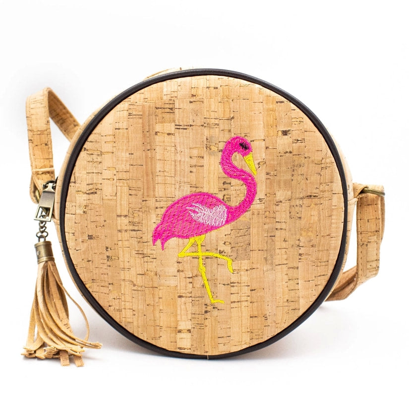 Embroidered Round Cork Handbag