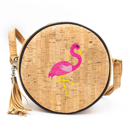 Embroidered Round Cork Handbag