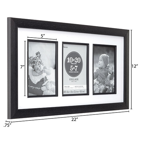 Collage Picture Frame: 3 Photos, Black, 21.7 x 17.7 inches