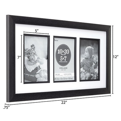 Collage Picture Frame: 3 Photos, Black, 21.7 x 17.7 inches