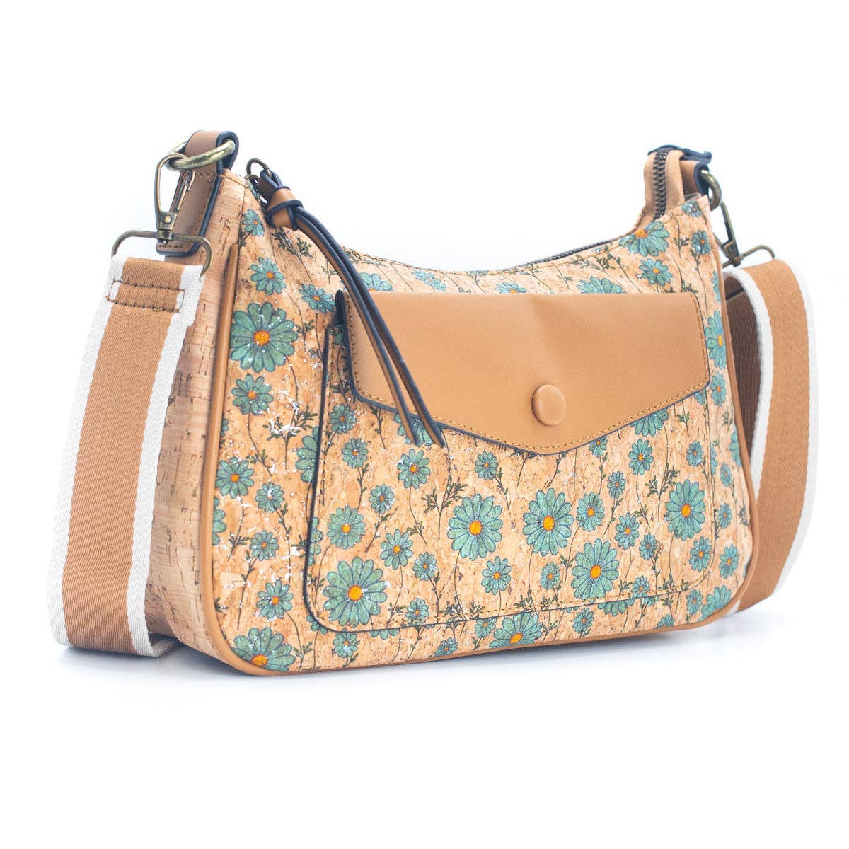 Natural Cork printed pattern messenger bag