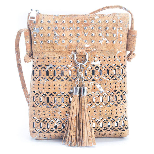 Gold and Silver Accented Cork Cut-out Crossbody Bag