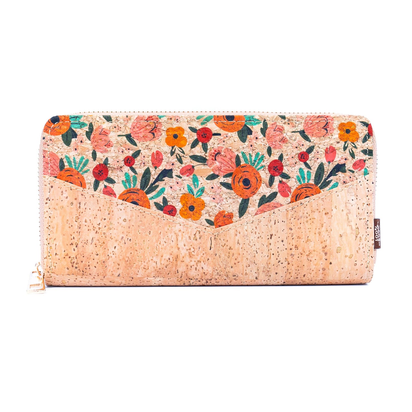 Flowers patterns cork women zipper card wallet