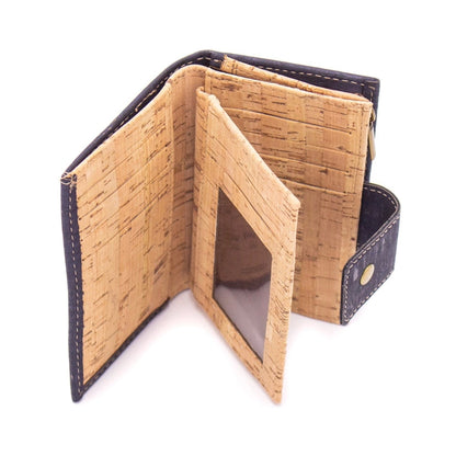 Billfold snap and zipper cork wallet